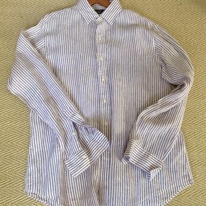 Polo by Ralph Lauren linen shirt. White with purple pin stripes. Men’s size XL